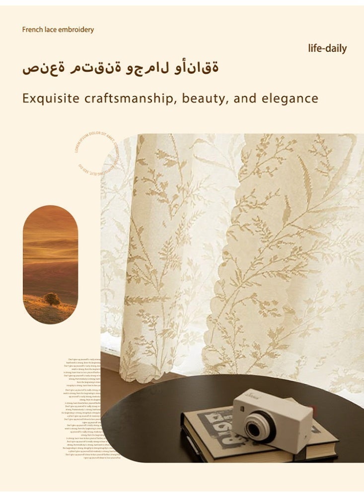 Namalu 1 piece, French-style light luxury embroidered lace short curtain, elegant white coffee curtain, suitable for kitchen, living room, and small window home decoration. - Image 4